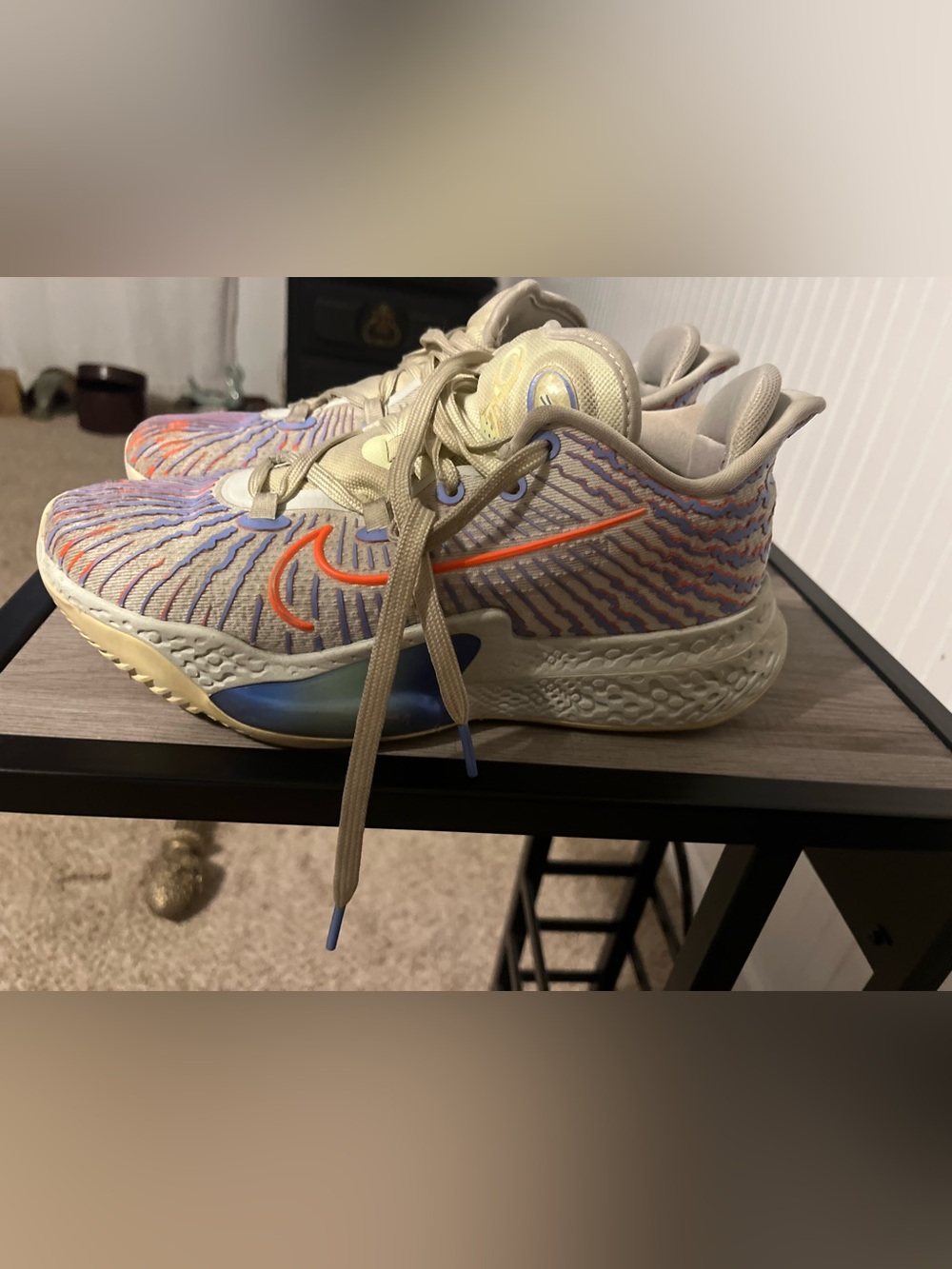 Nike Women's KD Sneakers with Orange Swoosh and Blue Accents